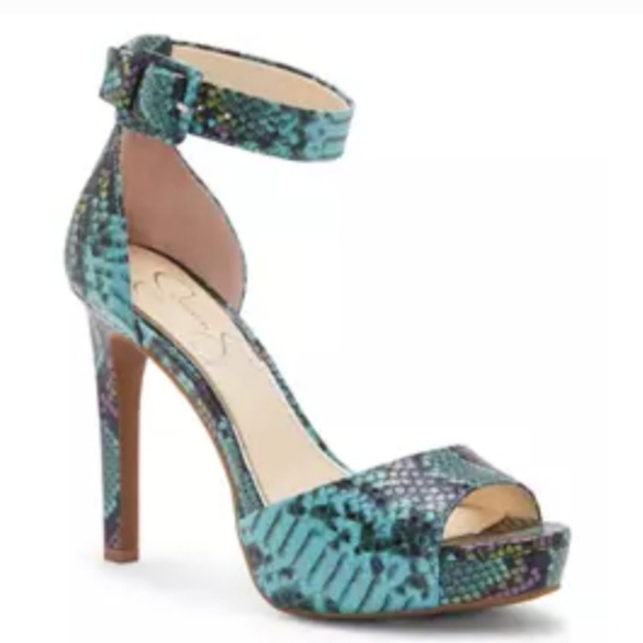 Jessica Simpson Women's Blue Snakeskin Heels JS-DIVENE Size 8 1/2 M - Picture 1 of 15